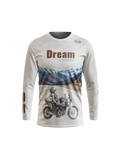 Long-sleeve shirt with motorcycle graphic and 'Dream Ladakh' text on a white background