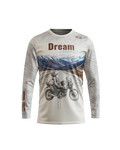 Long-sleeve shirt with motorcycle graphic and 'Dream Ladakh' text on a white background