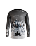 Long-sleeve shirt with mountain and off-road design on a white background